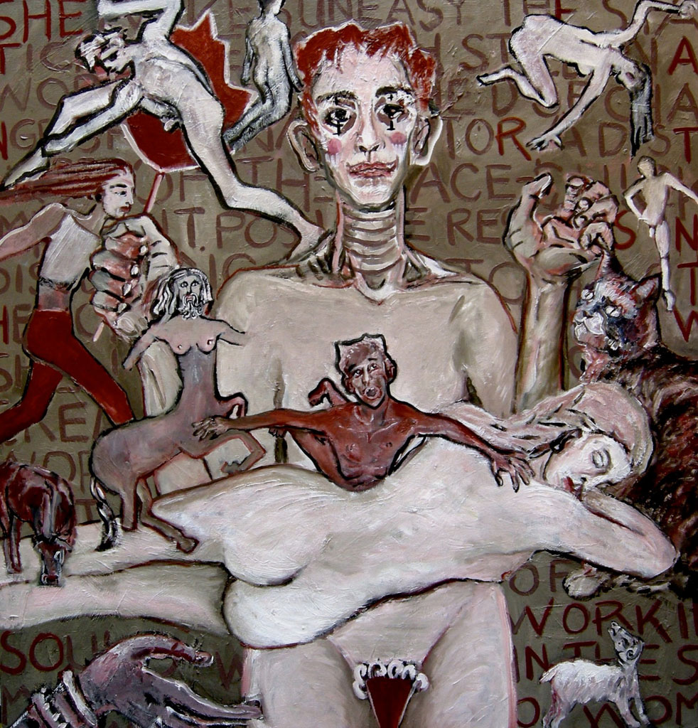Self Portrait with figures and text
